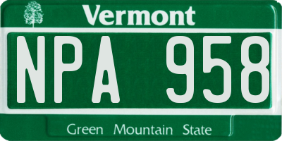VT license plate NPA958