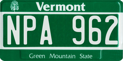 VT license plate NPA962