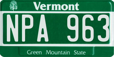 VT license plate NPA963