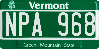 VT license plate NPA968