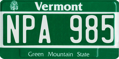 VT license plate NPA985