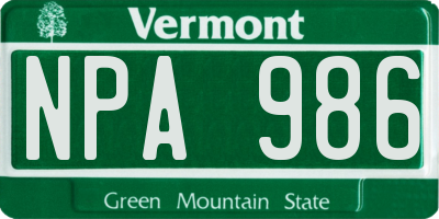 VT license plate NPA986