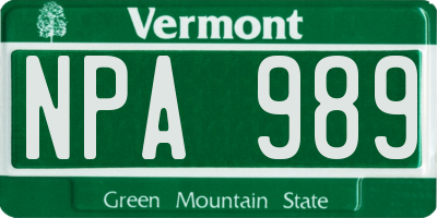 VT license plate NPA989
