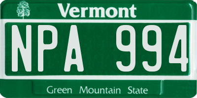 VT license plate NPA994