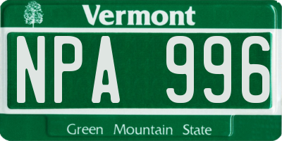 VT license plate NPA996
