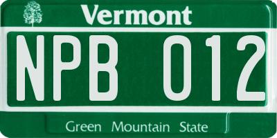 VT license plate NPB012