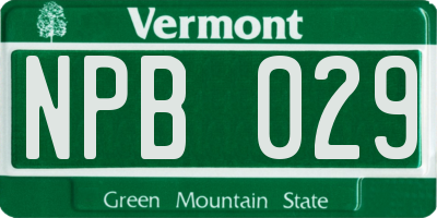 VT license plate NPB029