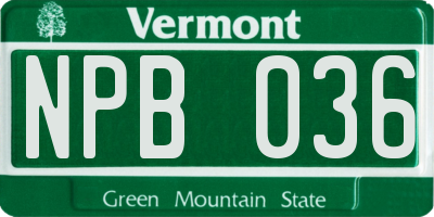 VT license plate NPB036