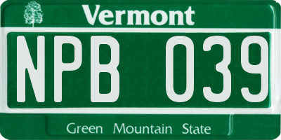 VT license plate NPB039