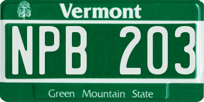 VT license plate NPB203