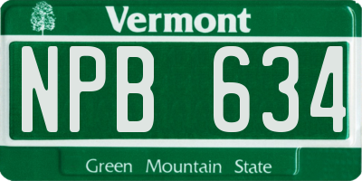 VT license plate NPB634