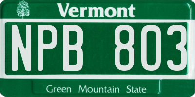 VT license plate NPB803