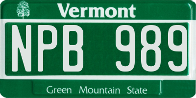 VT license plate NPB989