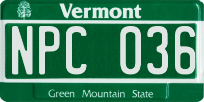 VT license plate NPC036