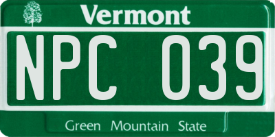VT license plate NPC039