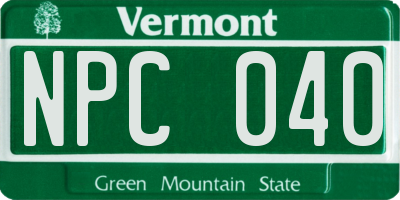 VT license plate NPC040