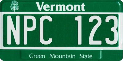 VT license plate NPC123