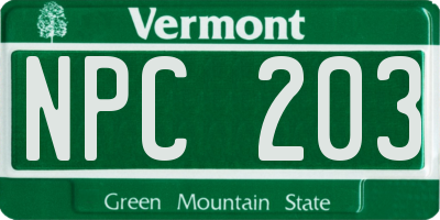 VT license plate NPC203