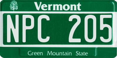 VT license plate NPC205