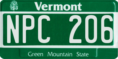 VT license plate NPC206