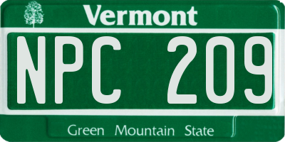 VT license plate NPC209