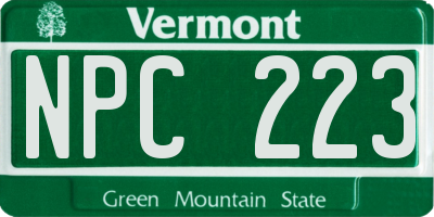 VT license plate NPC223