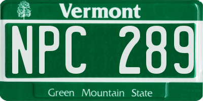 VT license plate NPC289