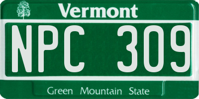 VT license plate NPC309