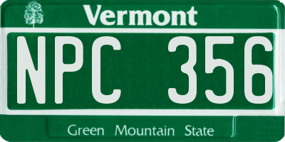 VT license plate NPC356