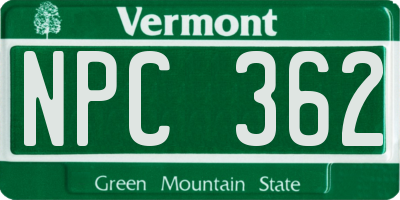 VT license plate NPC362