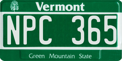 VT license plate NPC365