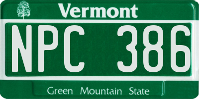 VT license plate NPC386