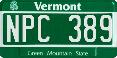 VT license plate NPC389