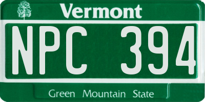 VT license plate NPC394