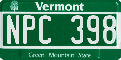 VT license plate NPC398
