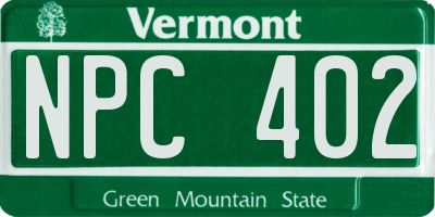 VT license plate NPC402