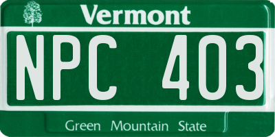 VT license plate NPC403