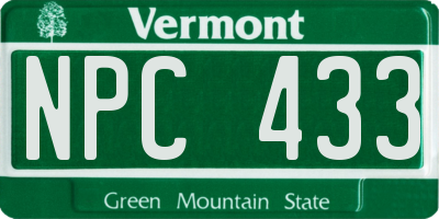 VT license plate NPC433