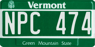 VT license plate NPC474