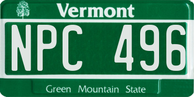 VT license plate NPC496