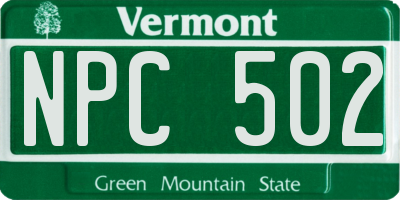 VT license plate NPC502
