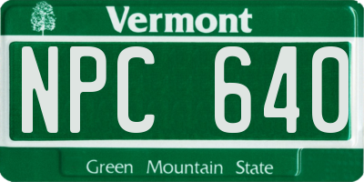VT license plate NPC640