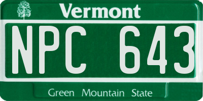 VT license plate NPC643