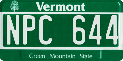 VT license plate NPC644