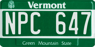 VT license plate NPC647