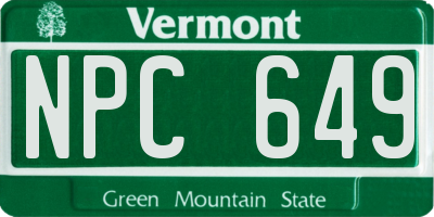 VT license plate NPC649