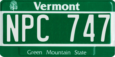VT license plate NPC747