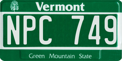 VT license plate NPC749