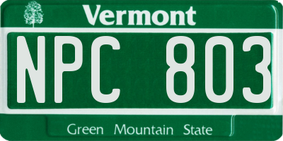 VT license plate NPC803