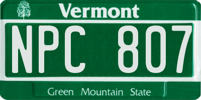 VT license plate NPC807